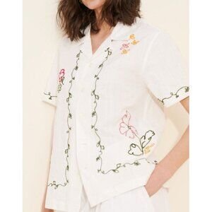 Dunst Embroidered Button Down Tee Womens S Vintage Floral Boho Retro Fresh